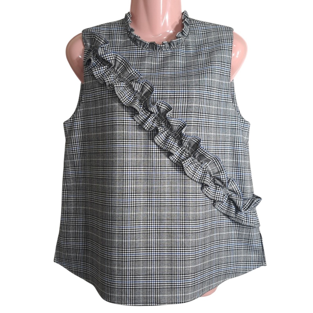 Zara Woman Blouse Gray/Black Size M Ruffle Top Date Night Bar Going Out Classy